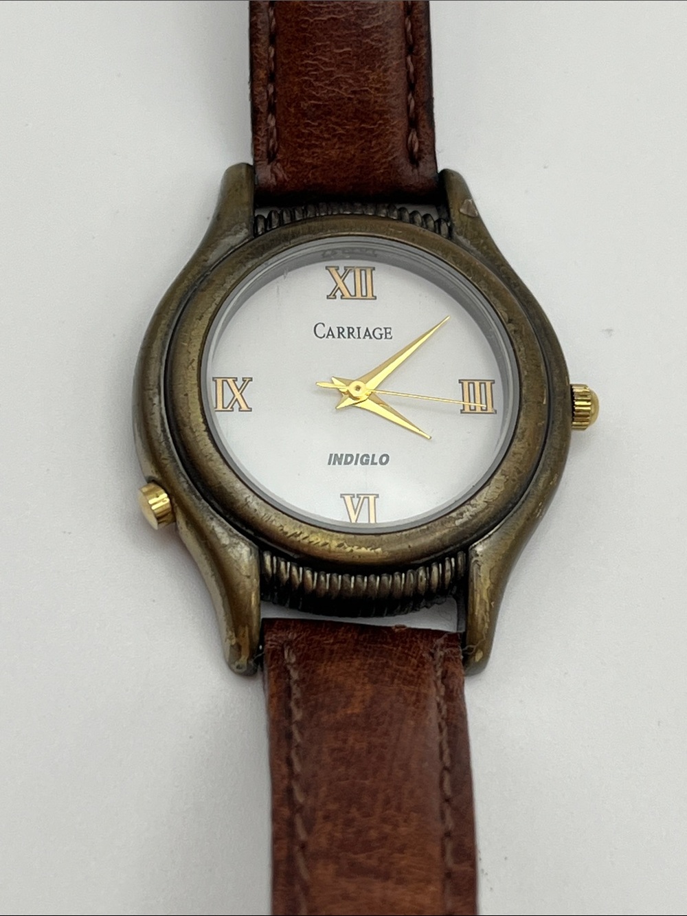 Carriage Women's Brown Leather Strap Watch with Brass-Tone Case